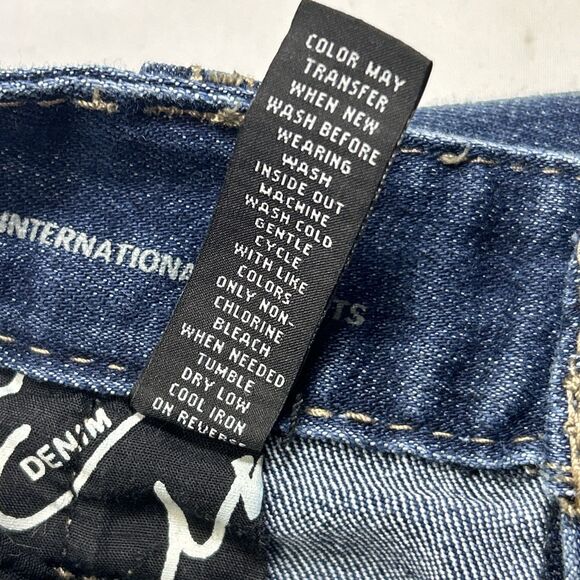 INC Curvy Fit Boot Leg Women's 10 Long Dark Wash Blue Denim Jeans Distressed - Picture 4 of 14